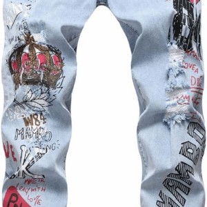 Chowsir Men Casual Print Slim Fit Skinny Denim Pants Ripped Jeans…