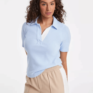 Women'S Elbow-Sleeve Ribbed Polo Top, Exclusively at Macy'S