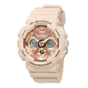 Casio Women'S Ana-Digi Watch G-Shock Rose Gold Dial Pink Strap GMAS120MF-4A